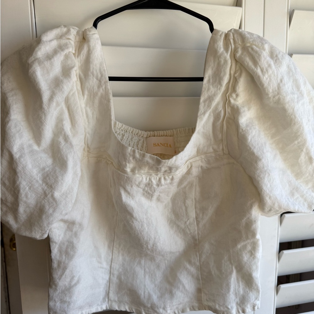 Sancia LUNA PUFF SLEEVE TOP - OATMEAL sz M - Picture 3 of 5